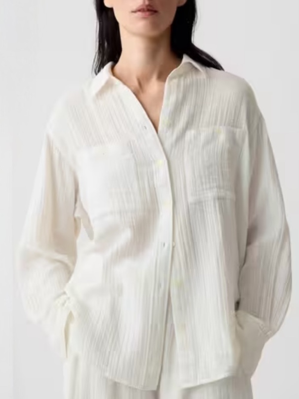 Gap Crinkle Gauze Big Shirt Off White Button Down Size Medium